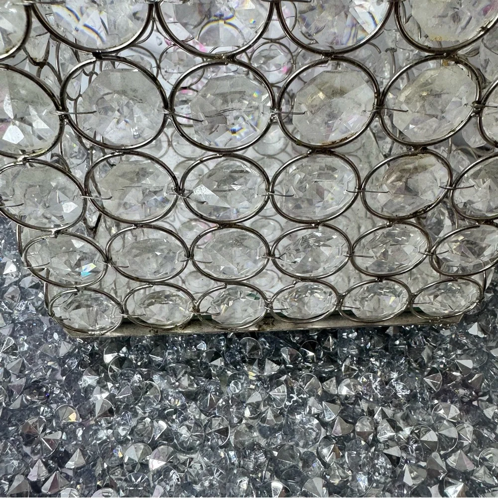 Crystal-Embellished Silver Organizer basket bling diamonds mirror